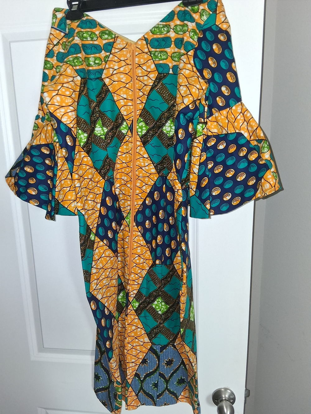 Colorful African Print Bell Sleeve Midi Dress
